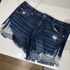 American Eagle Outfitters Dark Blue Distressed Jean Shorts